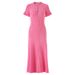 Women's Clothing Elegant Style Short Sleeved Knit Dress With Ruffled Trim Silver Metal Buckle Round Neck Design Women's Dress_ecoleips.com