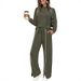 Women's Split Hem Long Sleeve Lounge Set – Stretchy Round Neck Pullover & Joggers (Black, Beige, Khaki, Dark Gray, Navy, Army Green)_ecoleips.com