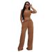 Women's Clothing Distressed Two Piece Suit Sexy Waist Revealing U Neck Wide Leg Suit_ecoleips.com
