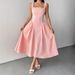 AD334 Cross-Border New Summer Square Neck Strap Sweet Temperament Princess Fashion Waist-Cinching Dress_ecoleips.com