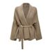 French V-neck Sweater New Jacket Waist Strap Thick Knitted Cardigan Women_ecoleips.com