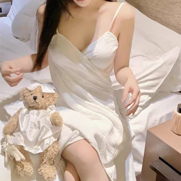 Cotton Gauze Wearable Bath Towel New Suspender Backless Pajamas One-piece Nightgown Sexy Nightgown Bath Towel_ecoleips.com