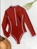 Long Sleeve One-Piece Swimsuit – High-Coverage Sporty Bikini For Women (Red/Black, S-XXL)_ecoleips.com
