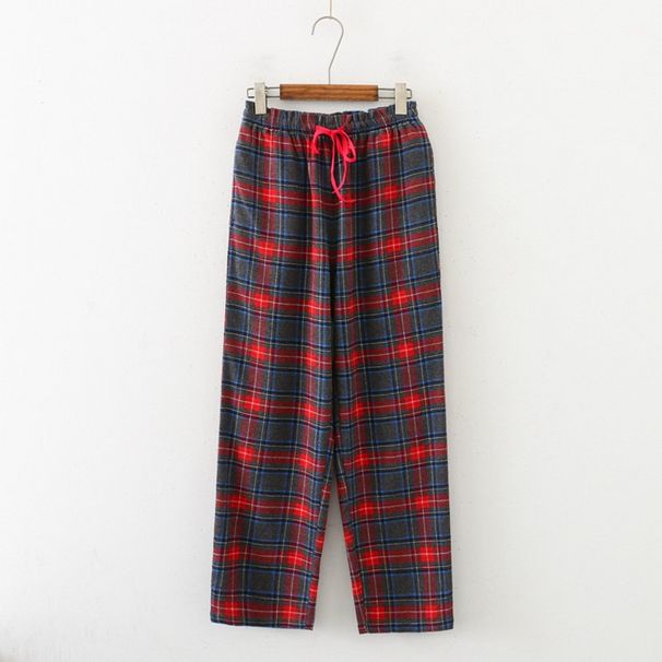 Spring Autumn Women 100% Cotton Sleep Pants Loungewear Trousers Female Casual Plaid Home Pants Plus Size Knitted Sleep Pants_ecoleips.com