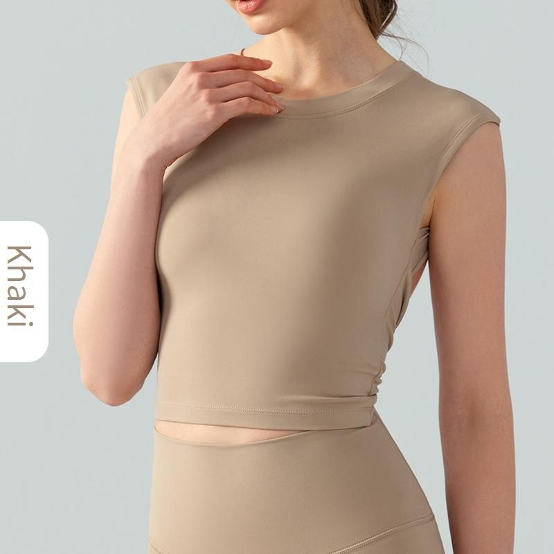 Women's Clothing New Round Neck Tight Yoga Wear Tops Pure Desire Style Beautiful Back Sports Vest Fitness Sleeveless T Shirt With Chest Pad_ecoleips.com