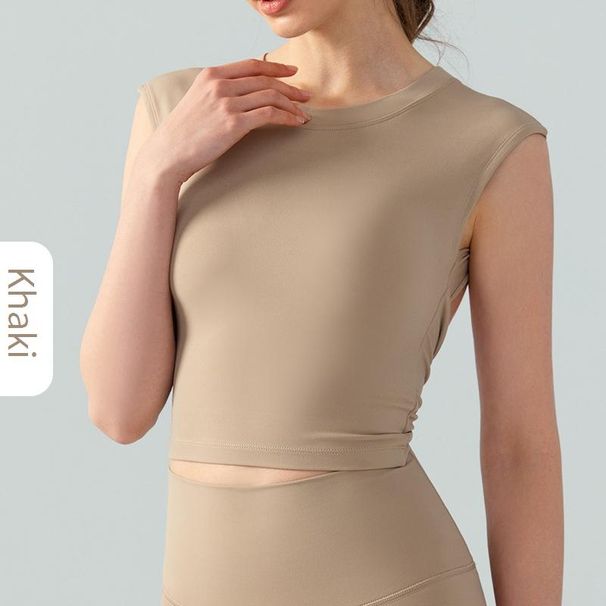 Women's Clothing New Round Neck Tight Yoga Wear Tops Pure Desire Style Beautiful Back Sports Vest Fitness Sleeveless T Shirt With Chest Pad_ecoleips.com