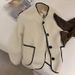 Faux Shearling Jacket – Women’s Oversized Round-Neck Fall Coat, Soft Fleece-Like Polyester Outerwear (Khaki/Black/Cream, M-3XL)_ecoleips.com
