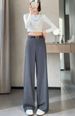 Fall Winter High-Waisted Flared Dress Pants For Women – Fleece-Lined Wide-Leg Trousers With Straight Cut & Elegant Tailoring (Black, Gray, White )_ecoleips.com