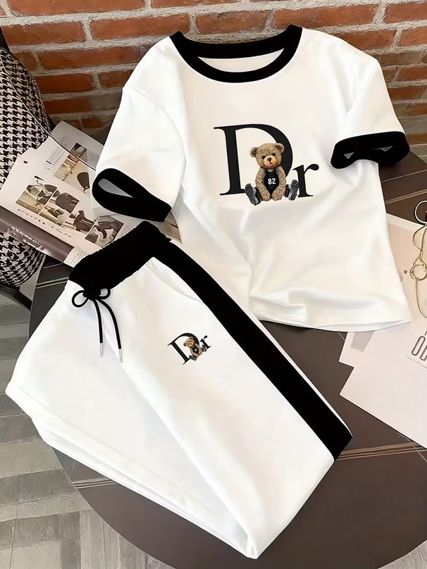 Women's Short-sleeved Sports Suits For Women Summer 2022 Fashionable Street Style Internet Celebrity Wide-leg Pants Two-piece Suit_ecoleips.com