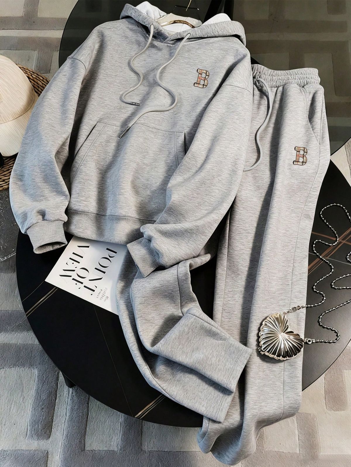 Unisex Premium Grey Tracksuit - Oversized Fleece Hoodie & Printed Joggers For Ultimate Comfort-7_ecoleips.com