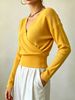 Women Cross Wrap V Neck Ribbed Knit Top Loose Long Sleeve Lightweight Hollow Texture Breathable Skin-friendly Cropped Knit Blouse_ecoleips.com
