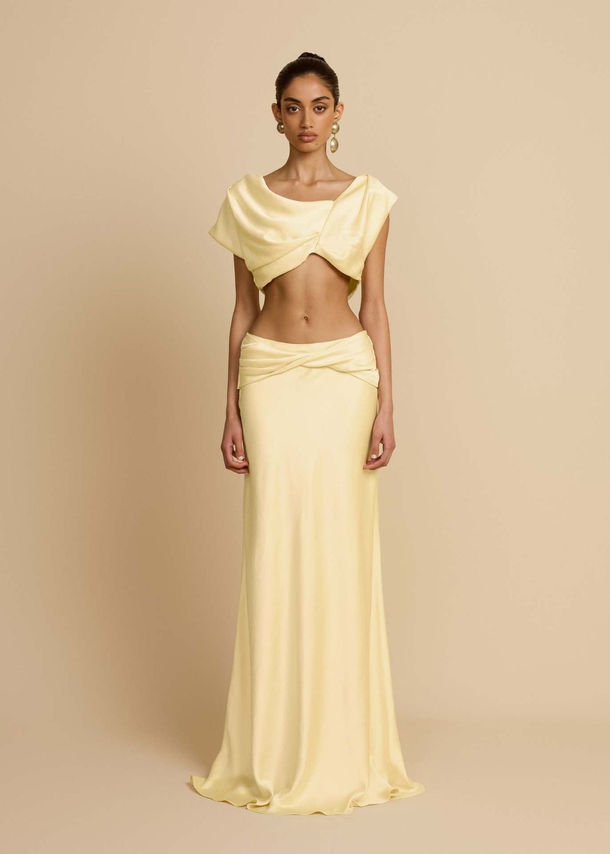 Women Stylish Pleated Geometric Patchwork 2‑Piece Outfit Elegant Bandeau Top High Waist Midi Skirt Matching Dress Set_ecoleips.com