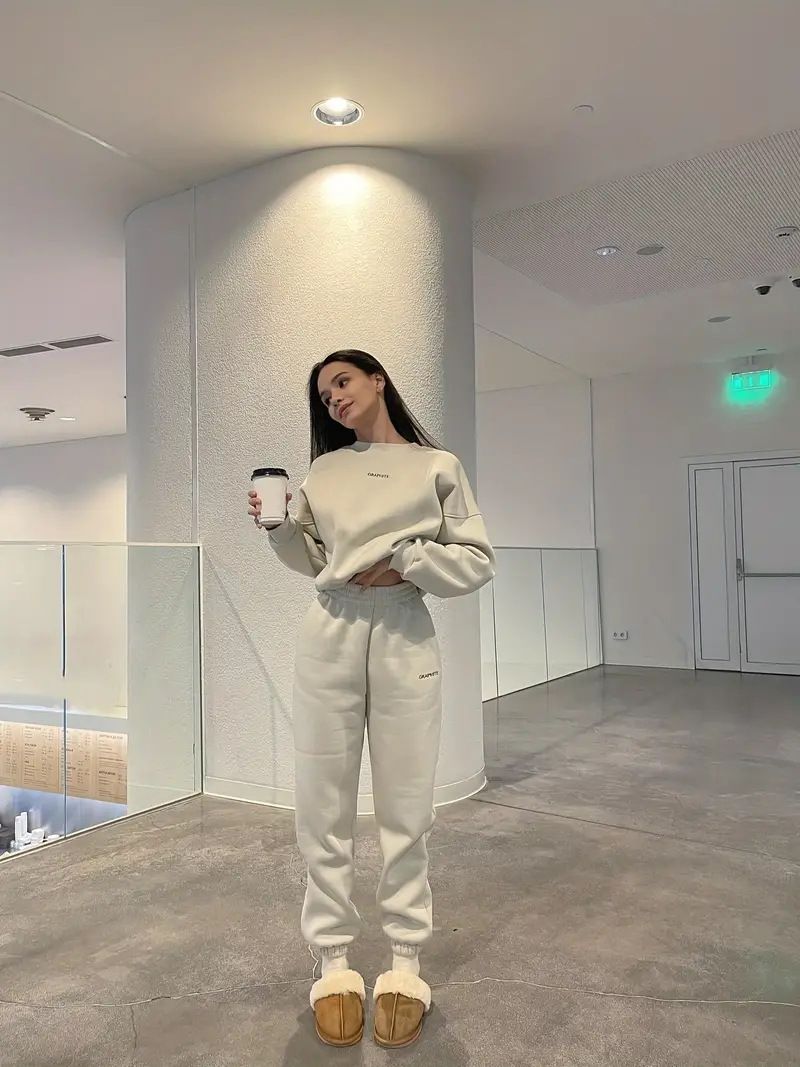 Women's Clothing Poly-Cotton Casual Hoodie & Pants Set - Wrinkle-Free Streetwear (Navy/Grey/Khaki/More, S/M/L/XL)_ecoleips.com