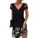 Summer Women's Printed Lace Dress V Neck Short Sleeve Casual Independent Station Positioning New 2022 Cross Border_ecoleips.com