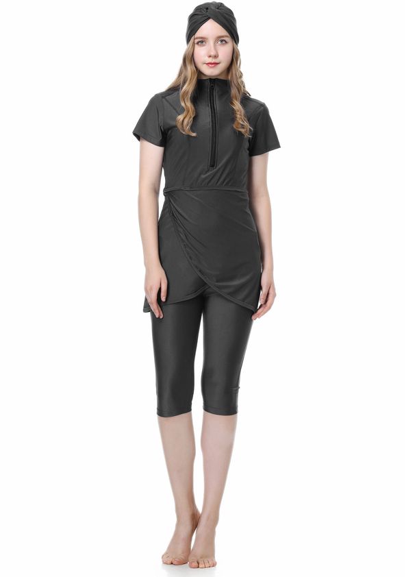Conservative Short-Sleeved Patchwork Swimwear for Muslim Women Cross-Border Wholesale Beachwear Sun Protection Sexy Vacation Style_ecoleips.com