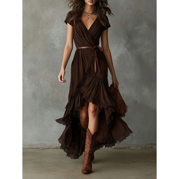 2026 Cross-Border Foreign Trade European And American Women's Dress, New Summer Style, Bohemian Print, V-Neck Long Dress_ecoleips.com