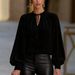 French Style Lantern Sleeve Blouse For Women - Elegant Tie Detail Office Shirt, Chic Ruffle Cuff Pullover Top_ecoleips.com