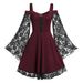 European And American Cross-border One-shoulder Vintage Lace Patchwork Dress With Bell Sleeves Women's Clothing_ecoleips.com