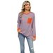 Women's 2025 Autumn/winter Round Neck Contrasting Pocket Slit Loose Top Long Sleeved T-shirt_ecoleips.com
