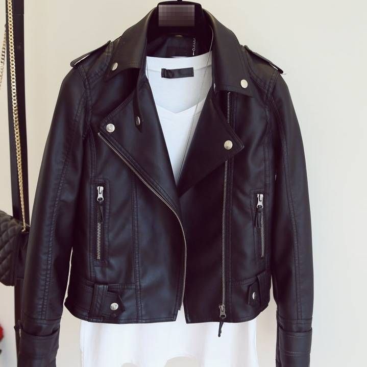 Women's Short PU Leather Jacket - Slim Fit Lapel Biker Style Coat For Casual & Streetwear (Black, S-3XL)_ecoleips.com