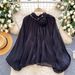 Women's Clothing Soft Satin Pleated Blouse Red Bell Sleeved Loose Fit Slimming French Style Top For Work Spring Summer_ecoleips.com