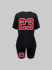 Summer Women's Casual Fashion Number 23 Print Loose T-shirt+shorts Two-piece Sportswear Suitable For Daily Wear-117_ecoleips.com