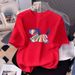 Women's Red Cotton T-Shirt Round Neck Short Sleeve Loose Fit Top New Style Year Of The Horse_ecoleips.com