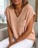 Casual Oversize Sleeveless Loose Knit Tank Top V Neck Sweater Vest For Women With Pocket Soft Material Sweater Knit Top_ecoleips.com