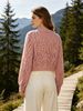French Retro Openwork Round Neck Long Sleeve Cardigan Knit Top_ecoleips.com