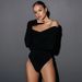 Women's Off-Shoulder Ruched Long Sleeve Bodysuit Elegant Spring Autumn Solid Color Tight-Fitting Top_ecoleips.com