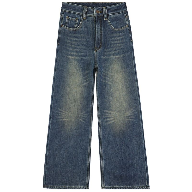 Orange Silk Women's Clothing#American Style Design Wide-Leg Jeans Spring High-Waisted Loose Slimming Floor-Length_ecoleips.com