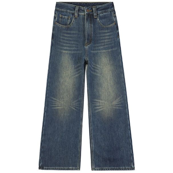 Orange Silk Women's Clothing#American Style Design Wide-Leg Jeans Spring High-Waisted Loose Slimming Floor-Length_ecoleips.com