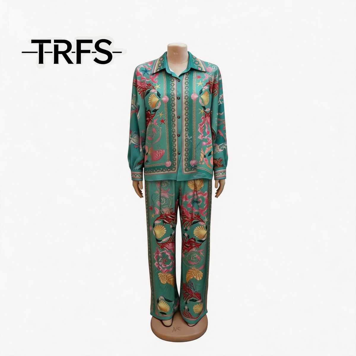 plus Size Women's Clothing Ethnic Style Long Sleeved Shirt And Straight Leg Pants Set Drawstring Loose Fit Summer New Style_ecoleips.com