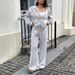 Women's Long Sleeve Hoodie & Jogger Pants Set - Fall Winter Athleisure Outfit (White Gray, S-XL) | Breathable Polyester Spandex Blend_ecoleips.com