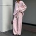 Women's Knit Sweater & Wide Leg Pants Set – Polo Collar Lapel Two-Piece Outfit (Greyish/Pinkish/Burgundy)_ecoleips.com