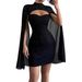 Flowy Chiffon Cape Dress – Ribbed High-Neck Bodycon Midi Dress (XS-XL,Red And Black))_ecoleips.com