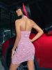Sequin-Embellished Halter Mini Dress – Backless Bodycon Pencil Dress In Pink/White (XS-XL, Stretchy Polyester, Night Out & Party Essential)_ecoleips.com
