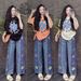 Women's Fashionable Two Piece Set Summer Style Loose Fit Floral Print Short Sleeved Top Milk Silk Wide Leg Pants Casual Slimming_ecoleips.com