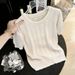 Women's Slimming Round Neck Hollowed Out Ice Silk Knit Short Sleeve T-Shirt Loose Fitting Summer Thin Top_ecoleips.com