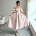 French Retro Satin Jacquard Midi Dress Square Neck Puff Sleeves Fitted Waist Full Skirt New Arrival 2026 Women's Party Wear_ecoleips.com