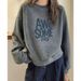 European-style High-end Gray Round-neck Pullover Loose Printed Sweatshirt For Women, Autumn And Winter, Fleece-lined,_ecoleips.com