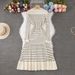 Striped Long Sleeve Knit Dress - V-Neck Lace Trim Wrap Dress (Black/Beige, S/M/L/Xl) Ruffled Long Dress For Women_ecoleips.com