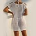 Sexy Hollow Knit Beach Cover-Up Blouse - Solid Color Sunscreen Dress With Bikini, European & American Summer Style_ecoleips.com