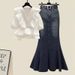 Women’s Clothing Pure desire style summer suit for women new style high end temperament ruffled shirt denim fishtail skirt two piece suit_ecoleips.com