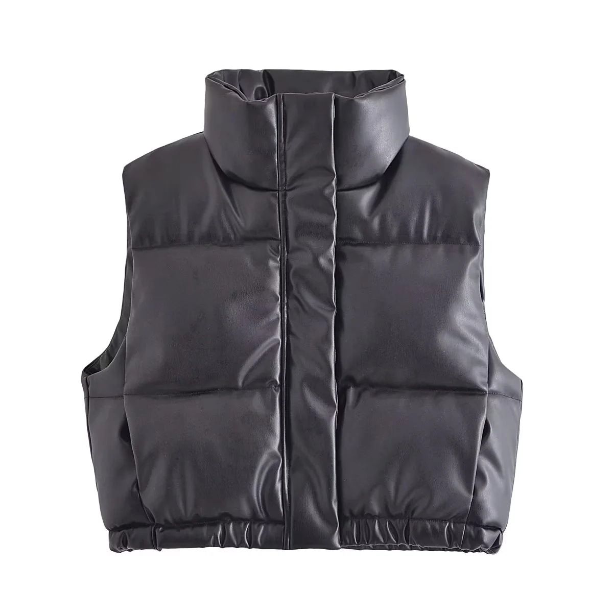 Y2K cross-border ins stand collar PU leather cotton vest women's 2023 Spring and Autumn New European and American fashion vest A764519_ecoleips.com