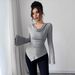 Women's Ribbed Base Layer Top off Shoulder Slim Fit Knitted Long Sleeve Autumn Winter European American Style Commuter Trendy Hot Selling_ecoleips.com