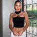 Slim-Fit Halter Neck Crop Top For Women, Sexy Ribbed Knit Sleeveless Shirt, Summer Basic T-Shirt, Black & White_ecoleips.com