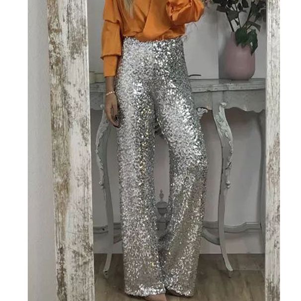 Women's Slim Fit Sequined Flared Pants Multi Color Elastic Waist Casual Summer Party Gown Bottoms INS Style Spring_ecoleips.com