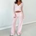 2025 Spring New Women's Sexy V-neck Sleeve Top Fashion Casual Long Pants Set Y2K Wholesale_ecoleips.com