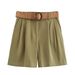 Aria Basics Aria Basics PB&ZA Women's Clothing 2025 Summer New European And American Style Simple Versatile Belt Bermuda Shorts 8649767_ecoleips.com